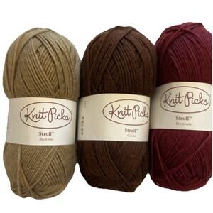Lot of 3 Knit Picks Stroll Yarn Superwash Merino Wool/Nylon Burgundy Cocoa Buck